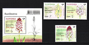 Словения, (2015, Флора, Цветы, Ятрышник, Орхидеи, 3 марки, блок